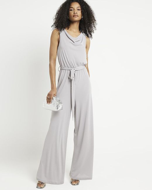 River Island White Cowl Neck Belted Jumpsuit