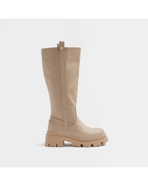 River Island Beige Chunky Knee High Boots in Natural Lyst UK