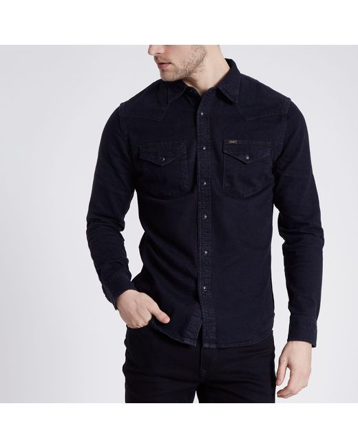 Lee Jeans Black Slim Fit Denim Western Shirt for men