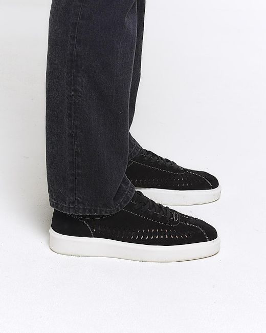 River Island White Black Suede Weave Trainers for men