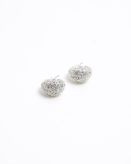 River Island White Silver Diamante Chunky Hoop Earrings