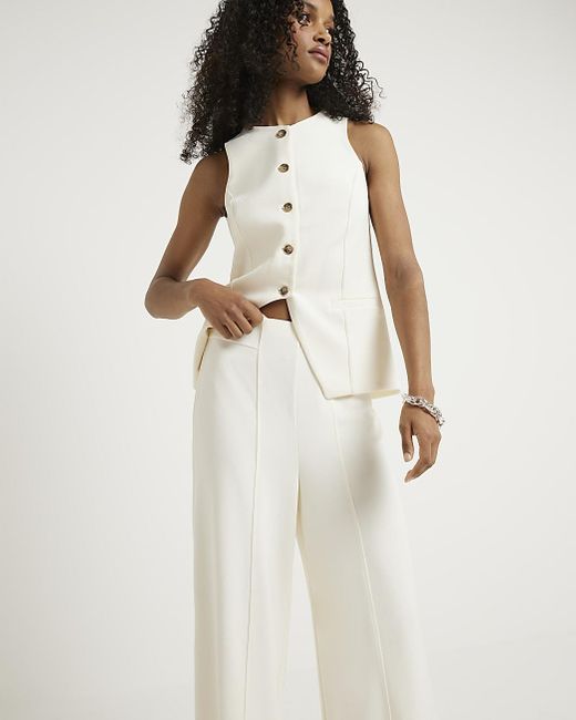 River Island White Stitched Wide Leg Trousers