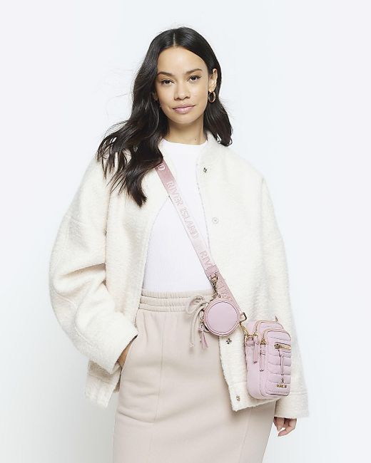 River Island Pink Quilted Phone Cross Body Bag