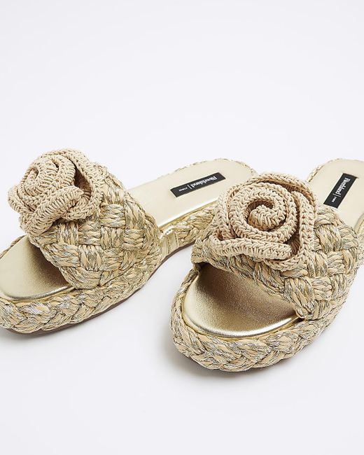 River Island Natural Crochet Flower Flatform Sandals