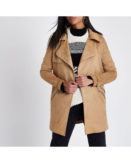 River Island Natural Camel Faux Suede Trench Coat