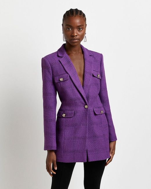 River Island Purple Boucle Tailored Blazer