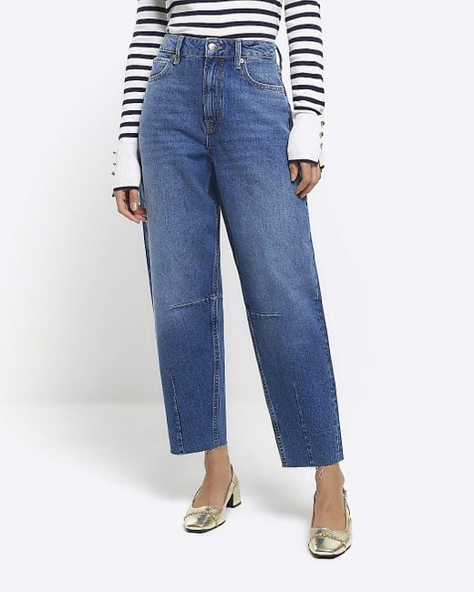 River Island Blue High Waisted Tapered Jeans