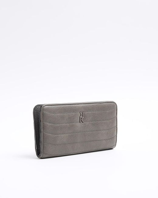 River Island Gray Grey Quilted Foldout Purse