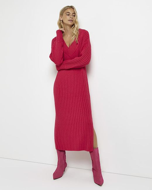 River Island Knit Jumper Midi Dress in 