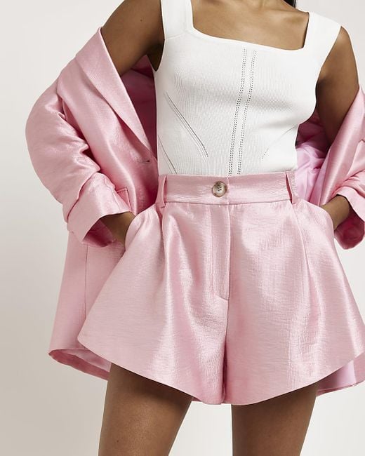 River Island Pink Satin High Waisted Shorts