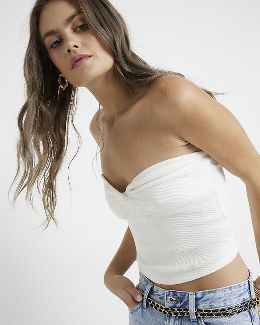 River Island White Front Knot Bandeau Top