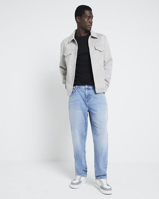 River Island Grey Regular Fit Suedette Jacket in White for Men Lyst UK