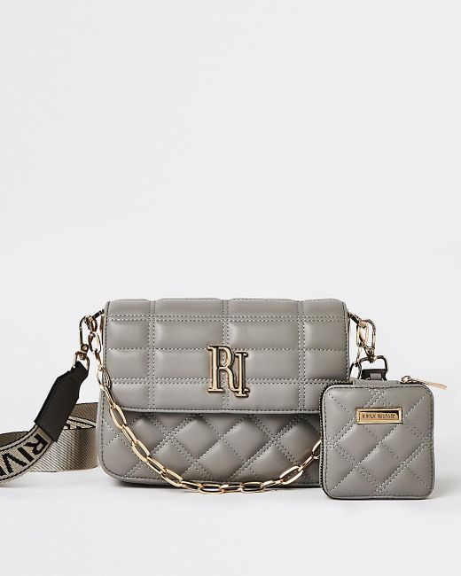 River Island Gray Grey Quilted Cross Body Bag