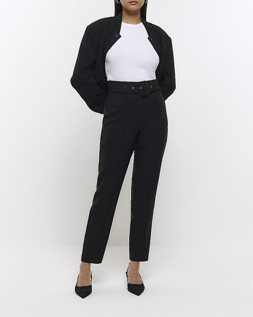 River Island Black Belted Slim Trousers