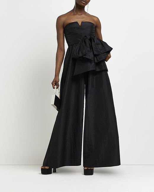 River Island Black Frill Bandeau Jumpsuit Lyst