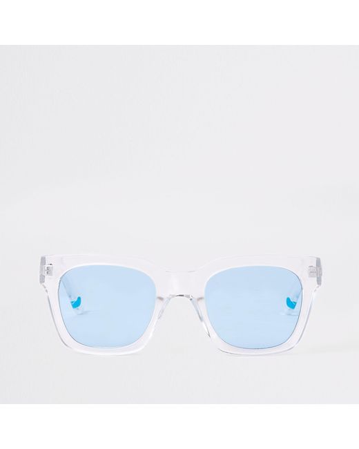 River Island White Clear Frame Blue Lens Sunglasses for men