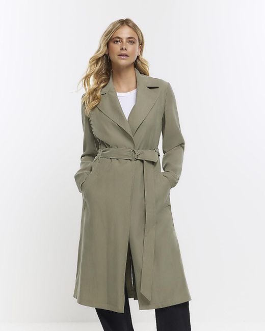 River Island Green Khaki Belted Trench Coat