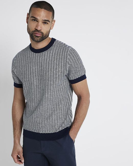 River Island Gray Knit Stripe T-shirt for men