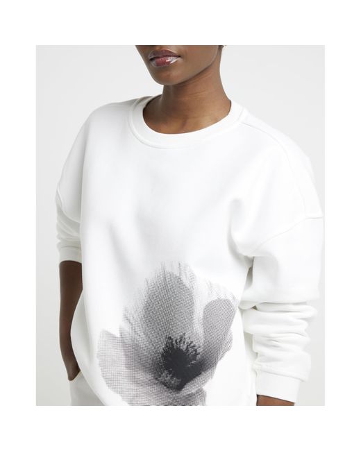 River Island White Blurred Flower Graphic Sweatshirt