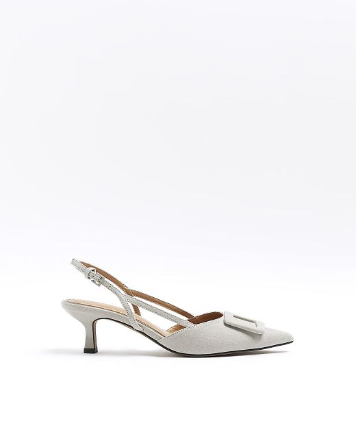River Island White Grey Buckle Sling Back Heeled Court Shoes