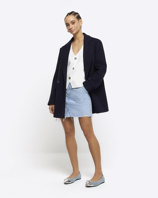 River Island Blue Asymmetric Distressed Denim Mini Skirt