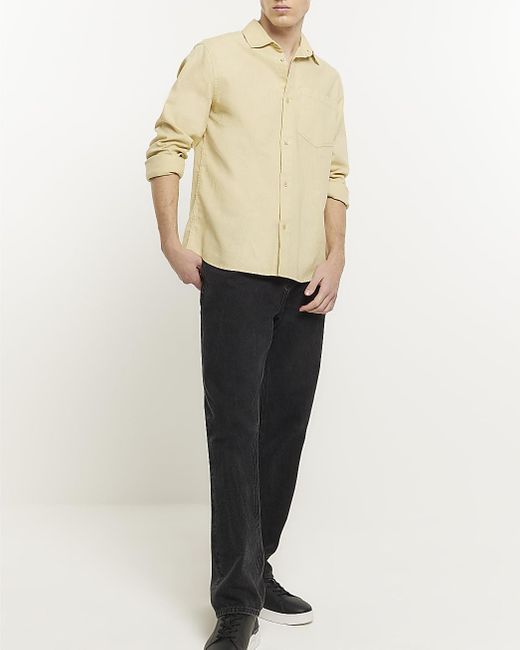 River Island Natural Yellow Regular Fit Linen Blend Shirt for men