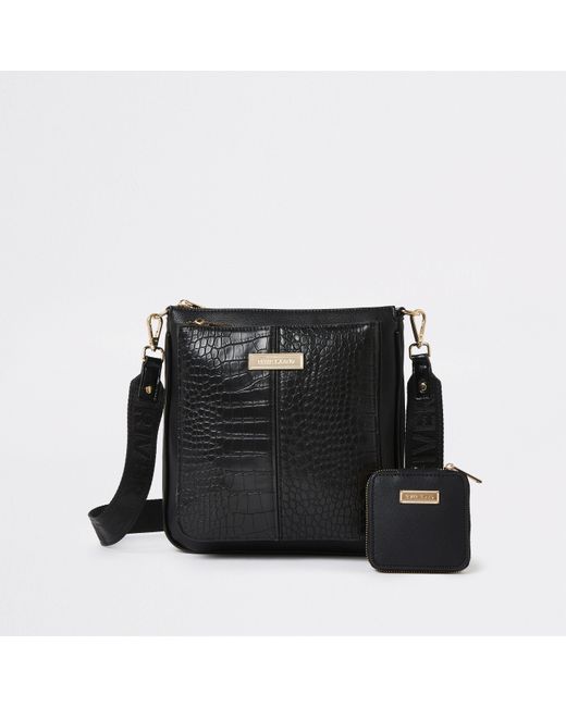 River Island Croc Embossed Messenger Bag in Black Lyst Australia