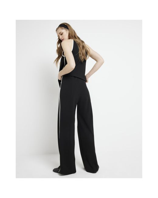 River Island Black Taped Wide Leg Trousers