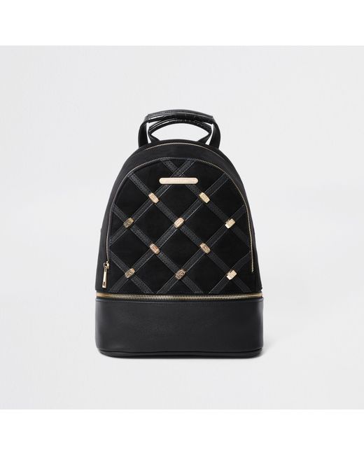 River Island Black Quilted And Stud Backpack | Lyst Canada