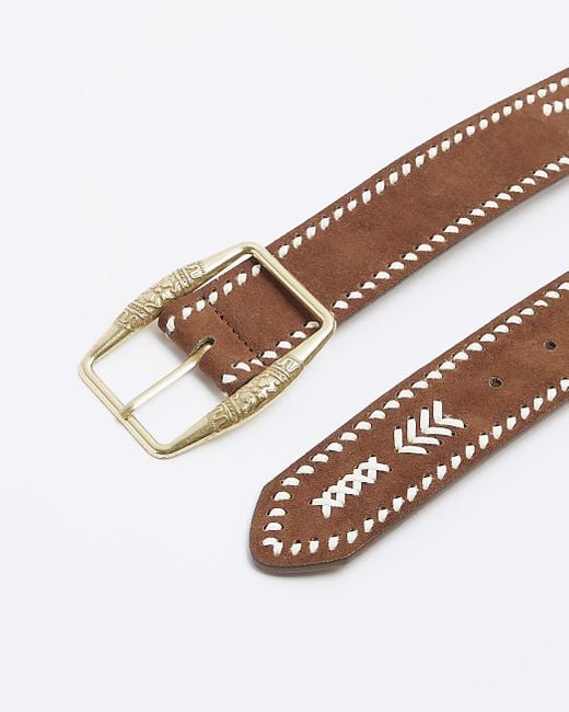 River Island White Brown Embroidered Belt