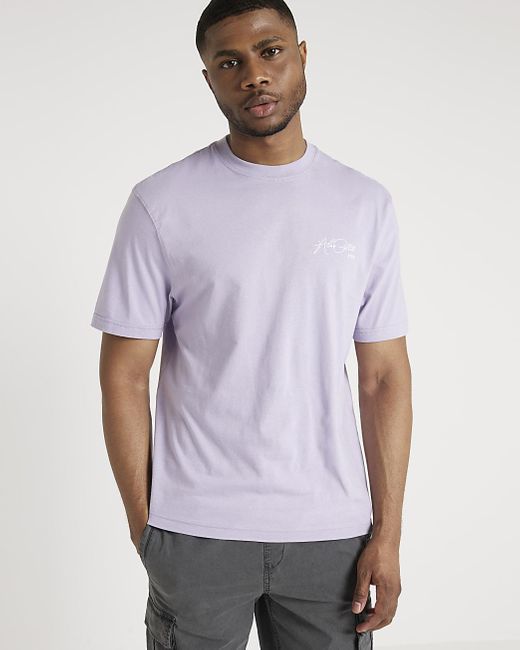 River Island Purple Regular Fit Script Graphic T-shirt for men