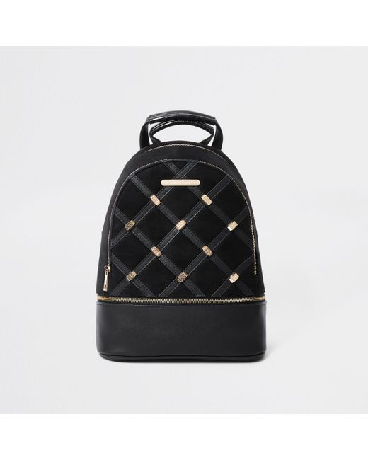 River Island Black Quilted And Stud Backpack