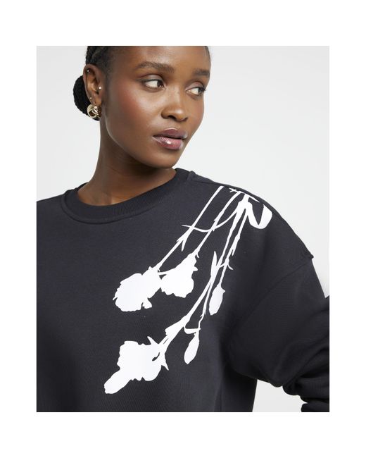 River Island Black Floral Graphic Print Sweatshirt