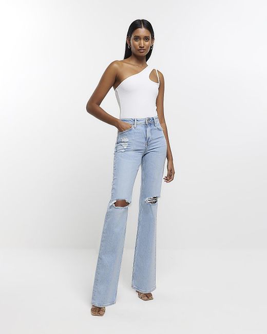 River Island Relaxed Straight Ripped Jeans in Blue | Lyst Canada