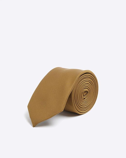 River Island Natural Yellow Twill Tie for men
