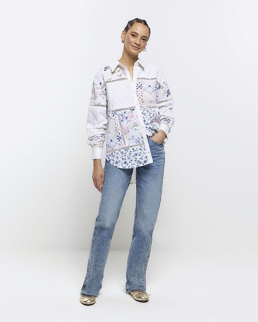 River Island White Floral Patchwork Lace Shirt