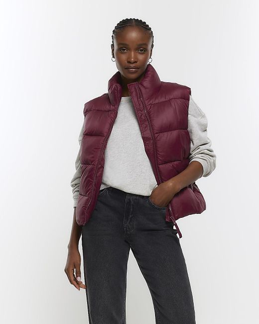 River Island Purple Red Padded High Neck Gilet