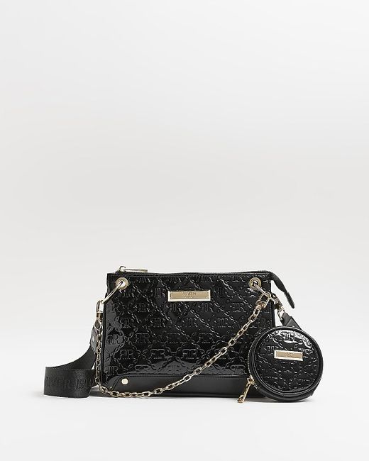 River Island Leather Patent Monogram Cross Body Bag in Black Lyst Canada