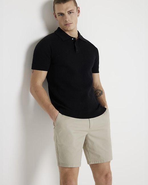 River Island Black Beige Skinny Fit Chino Shorts for men