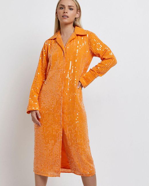 Petite Sequin Midi Shirt Dress 