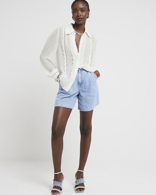 River Island Blue Scallop Chiffon Shirt