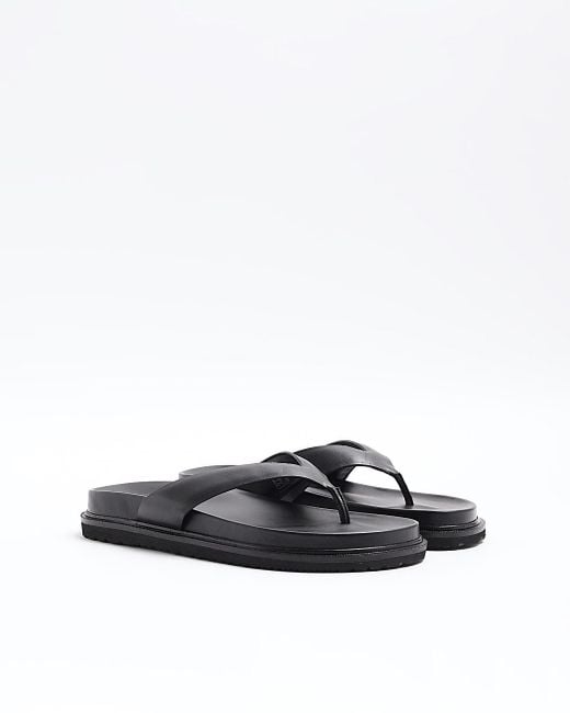River Island White Black Leather Flip Flop Sandals for men