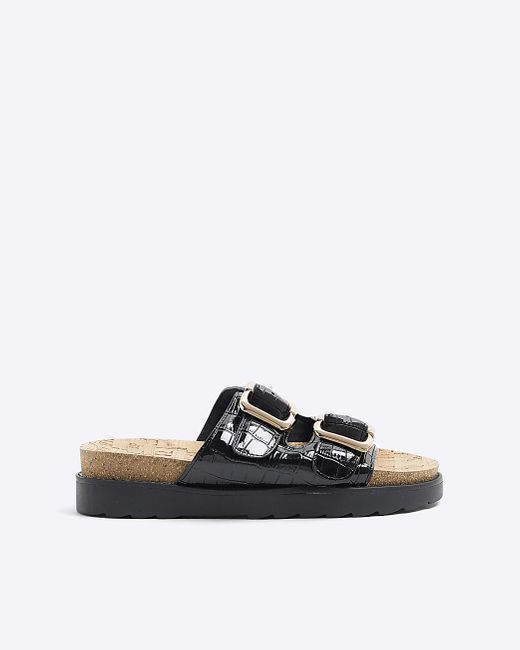 River Island White Black Double Buckle Sandals