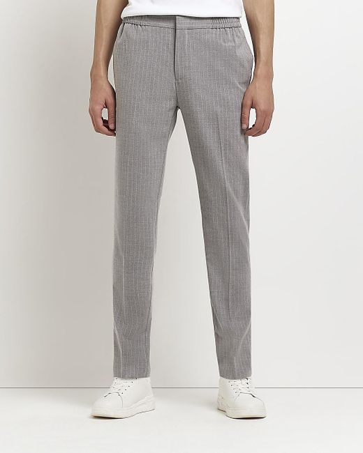 River Island Grey Stripe Slim Fit 
