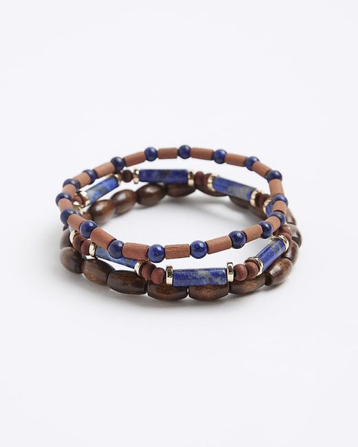 River Island Blue 3pk Beaded Bracelets for men