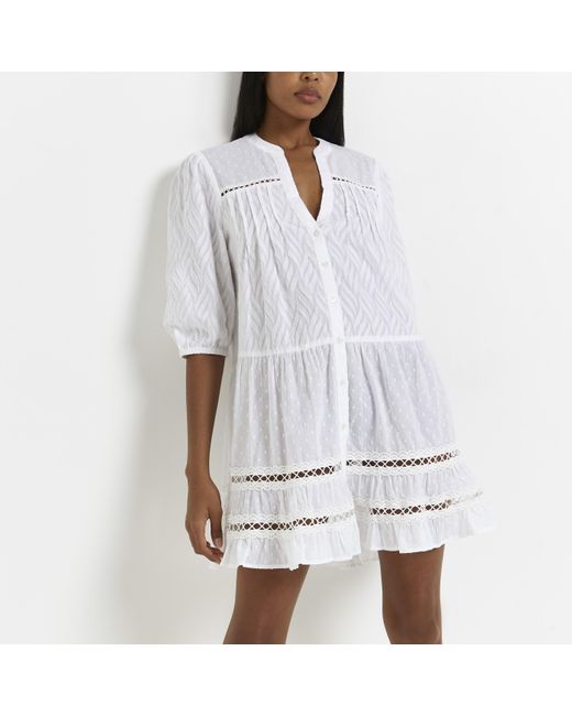 River Island White Lace Trim Mini Shirt 