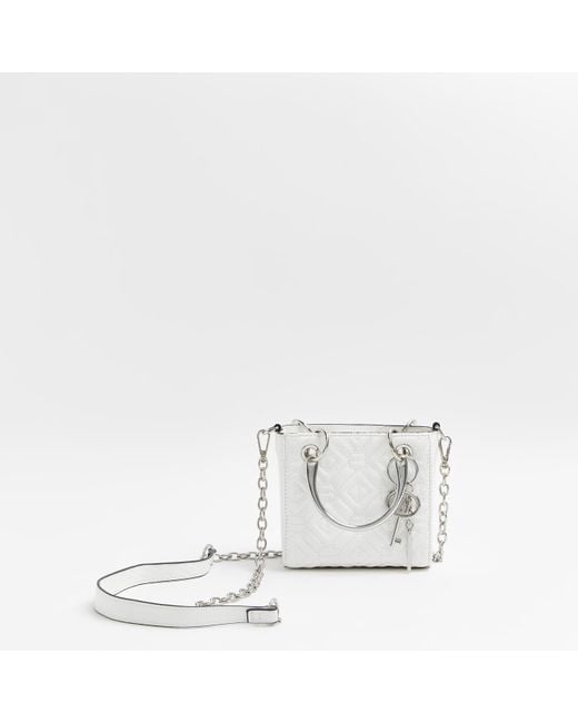 River Island White Patent Quilted Mini Tote Bag
