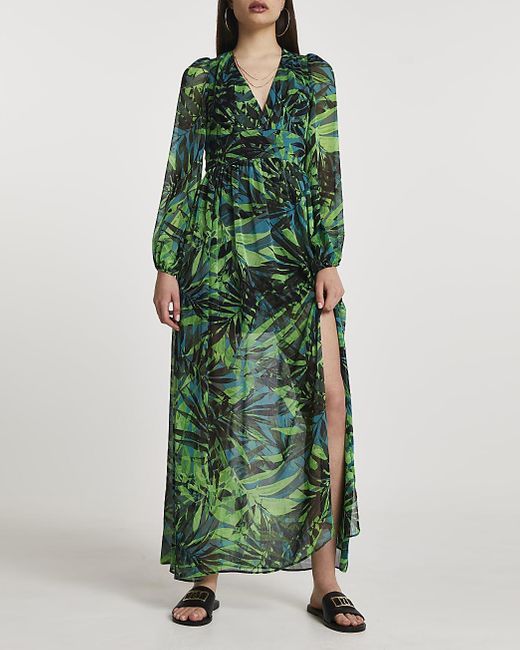 River Island Green Tropical Print Maxi Dress