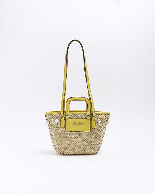 River Island Metallic Raffia Embellished Basket Bag