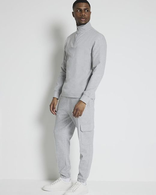 River Island Gray Textured Funnel Sweatshirt for men